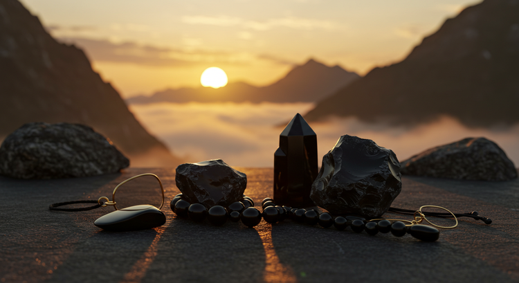 Buddhabeyond black obsidian collection with raw black obsidian stones