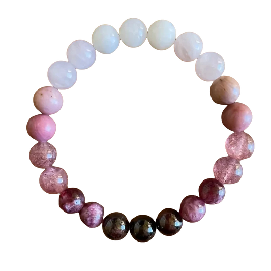 Stawberry Quartz and Rose Quartz love spell bracelet, with beaded natural gemstone jewelry