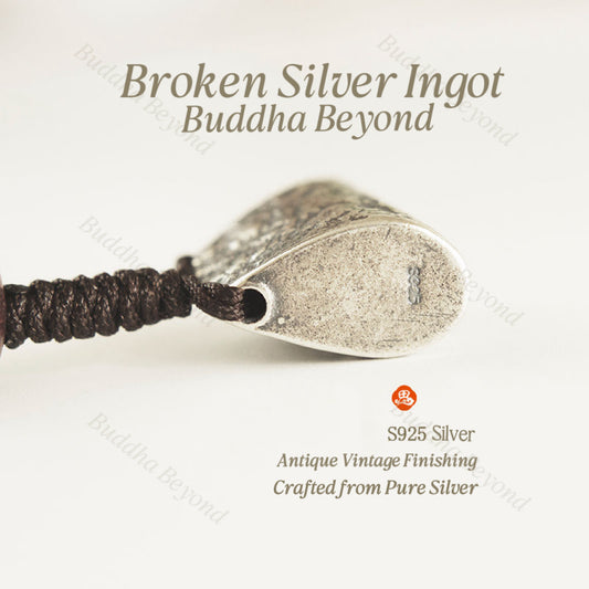 BuddhaBeyond S925 Silver Broken Ingot Pendant with Sandalwood Bead