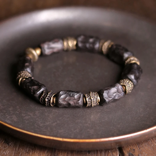 Hammered Copper Ebony Bracelet - Promote Health - BuddhaBeyond