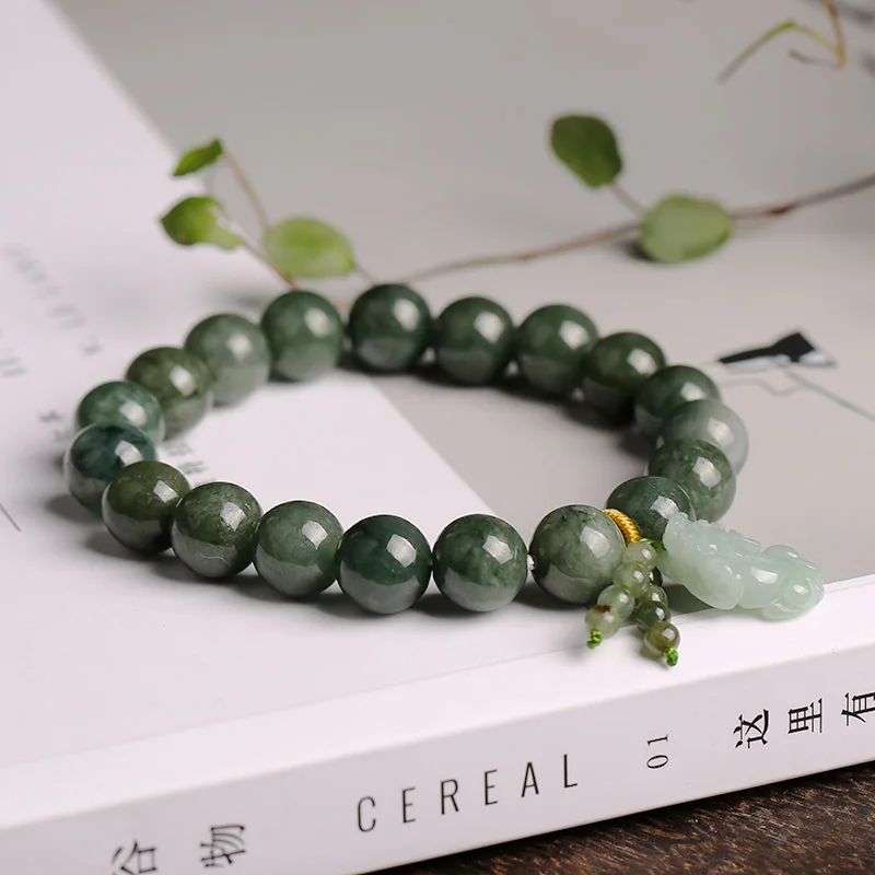 Emerald Green Jade Bracelet with Pixiu - Bring Wealth - BuddhaBeyond