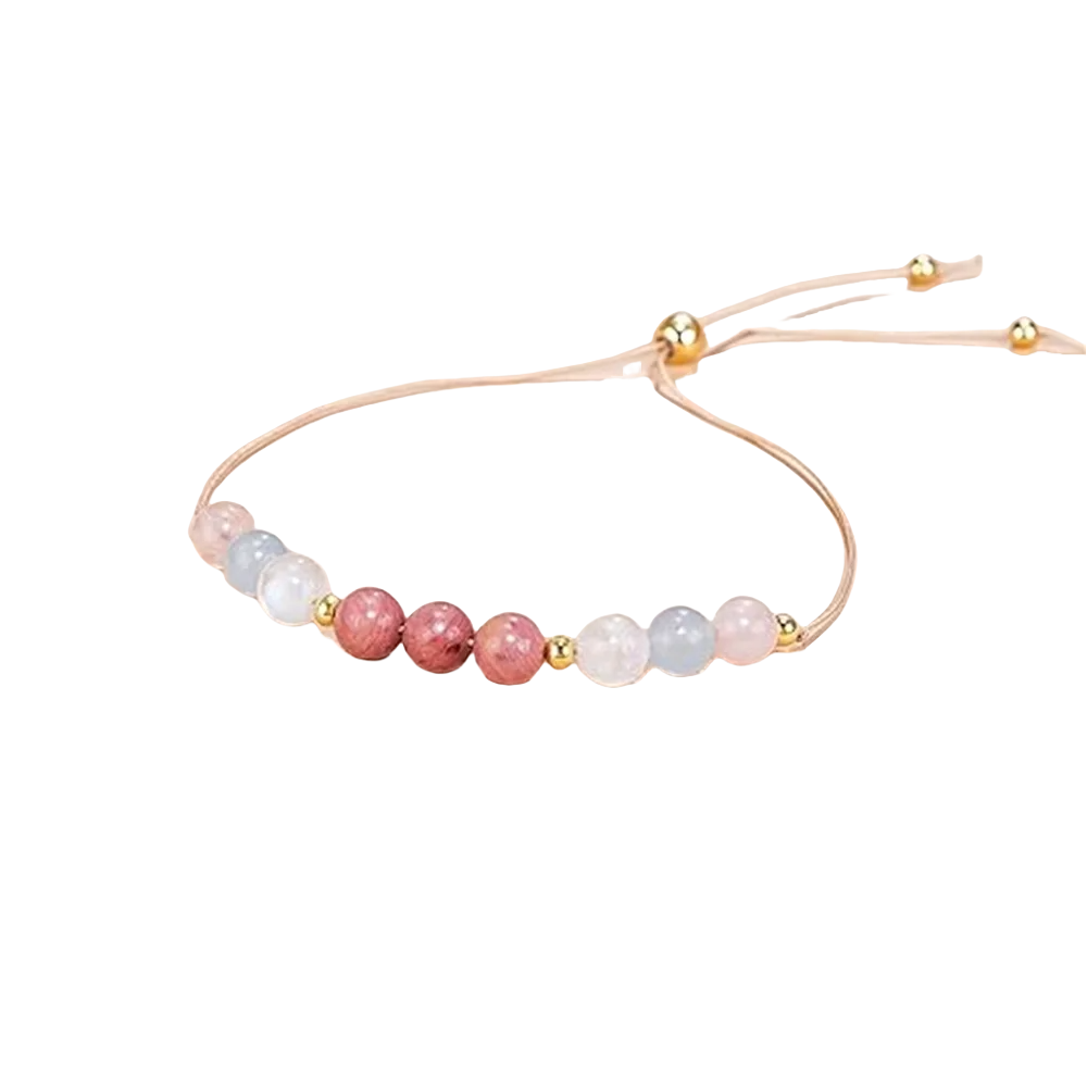 Bracelet with pink rhodonite, aquamarine, and rose quartz beads, natural stone jewelry