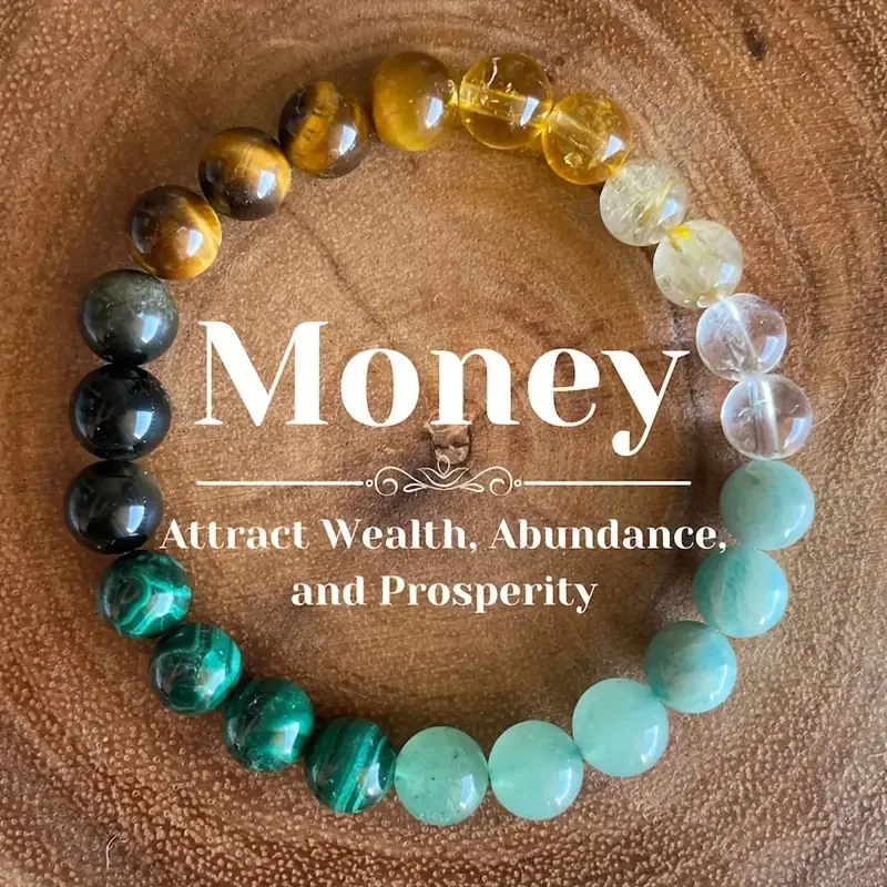 Bracelet made of citrine, quartz, and malachite beads, to Attract Wealth, Abundance, and Prosperity