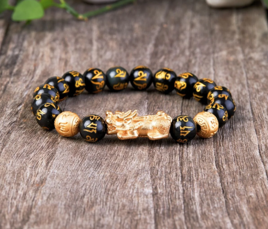 Black Obsidian Feng Shui Pixiu Bracelet - Bring Wealth - BuddhaBeyond