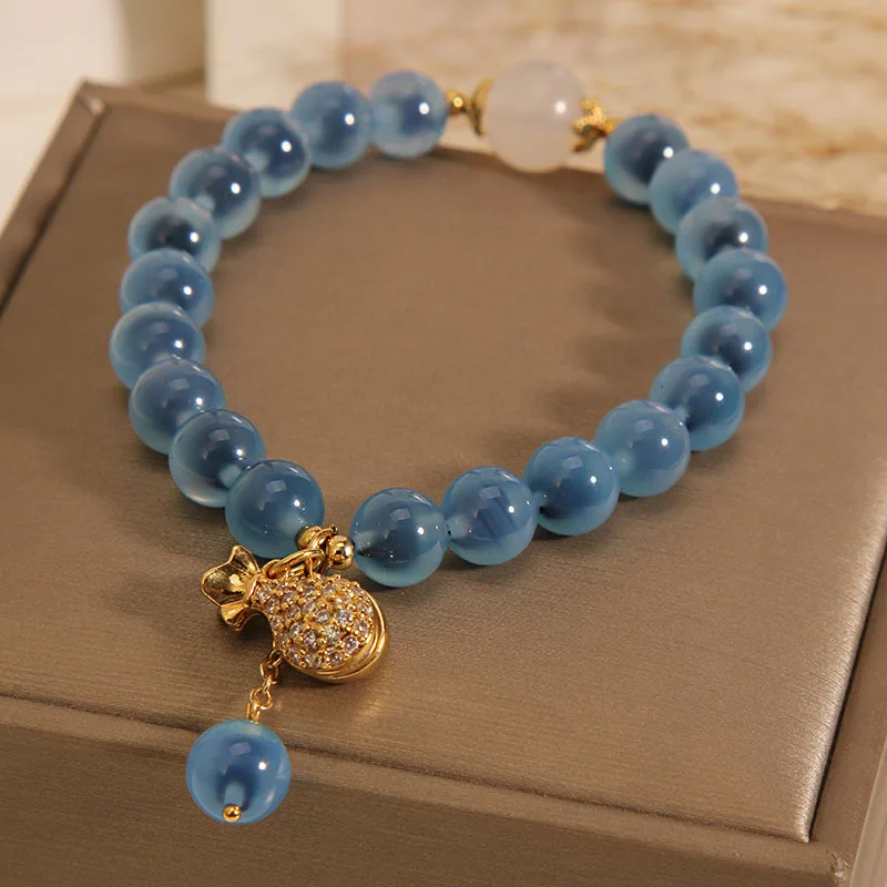 bracelet to attract good fortune with blue agate beads bangles