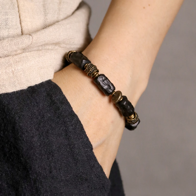 Hammered Copper Ebony Bracelet - Promote Health - BuddhaBeyond