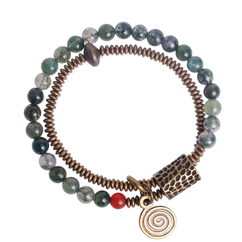 Two-Row Moss Agate Bracelet - Bring Wealth and Health - BuddhaBeyond