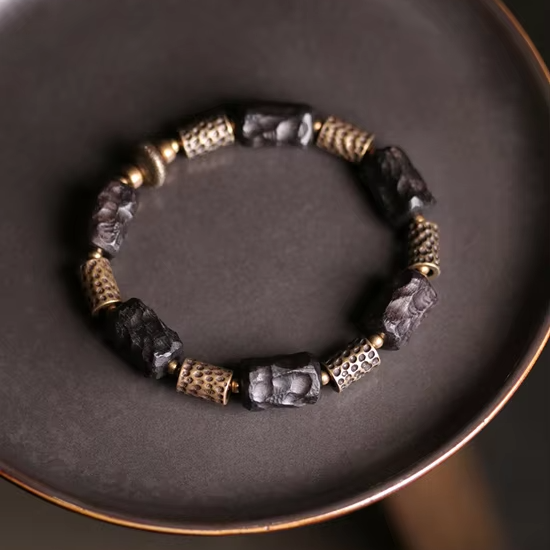 Hammered Copper Ebony Bracelet - Promote Health - BuddhaBeyond