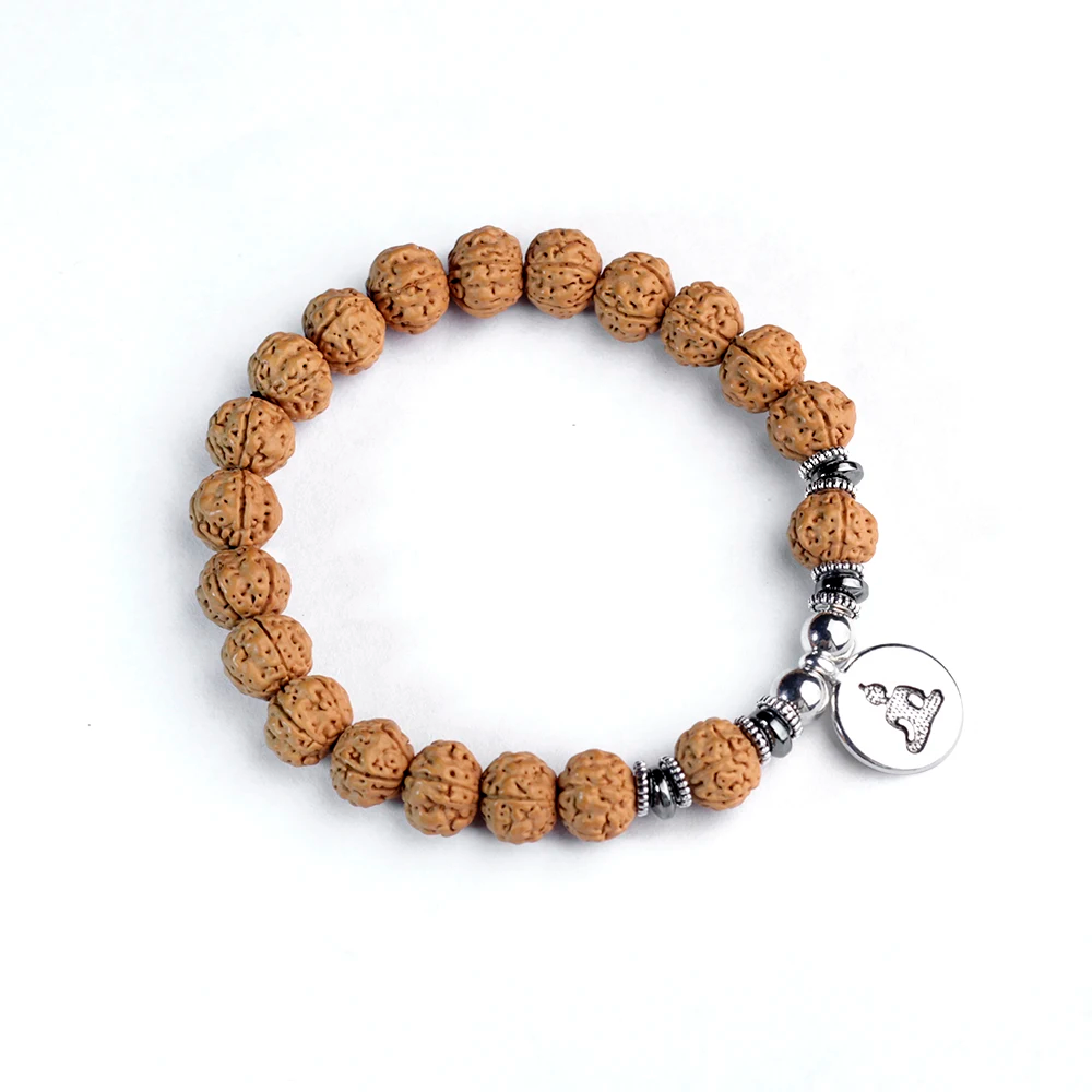 Beautiful Rudraksha bracelet showcasing a silver Buddha charm