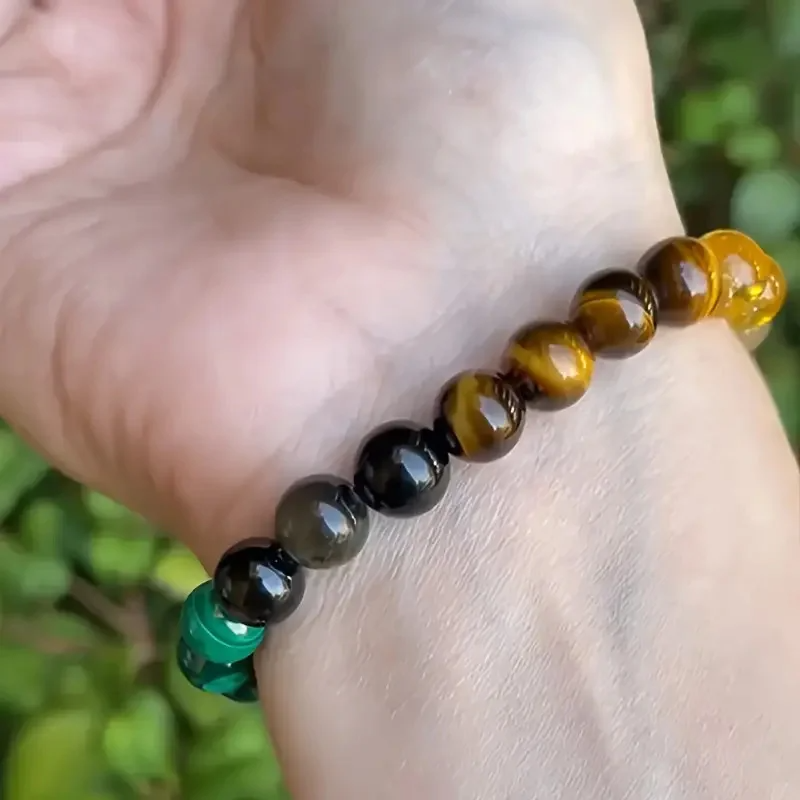 Bracelet with tiger's eye and black onyx beads, grounding and protective energy