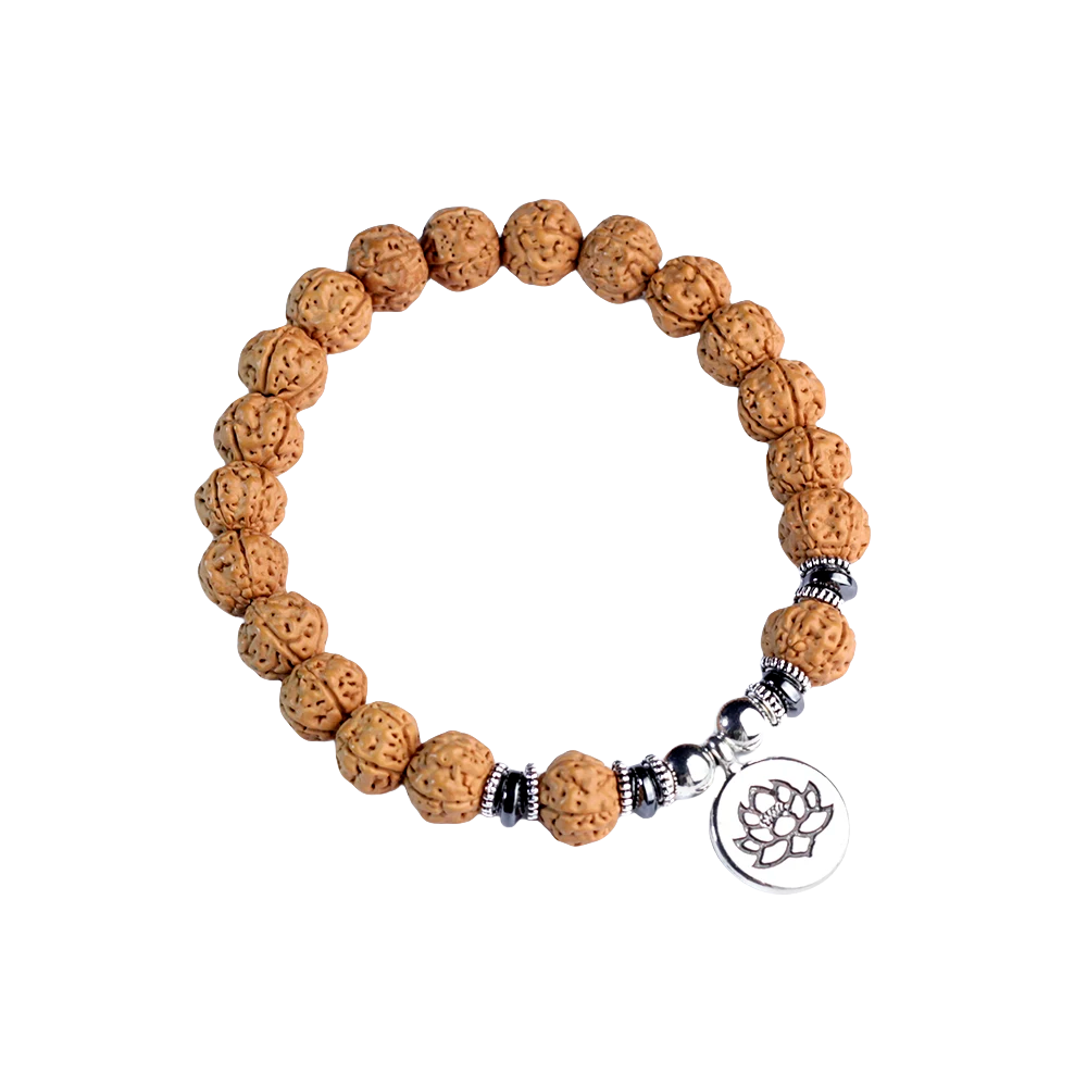 Rudraksha mala bracelet with silver lotus pendant