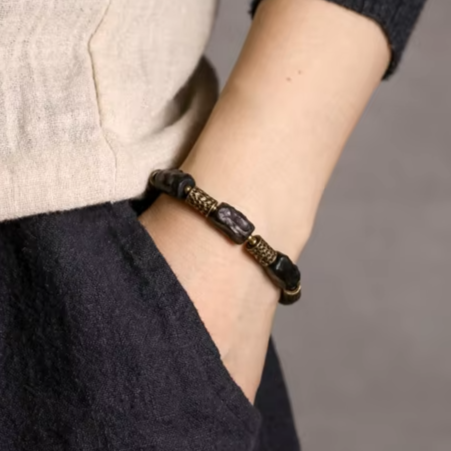 Hammered Copper Ebony Bracelet - Promote Health - BuddhaBeyond