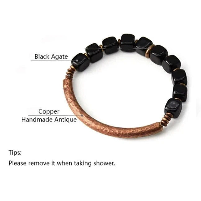 Feng Shui Black Obsidian Bracelet With Antique Copper - For Protection and Wealth - BuddhaBeyond