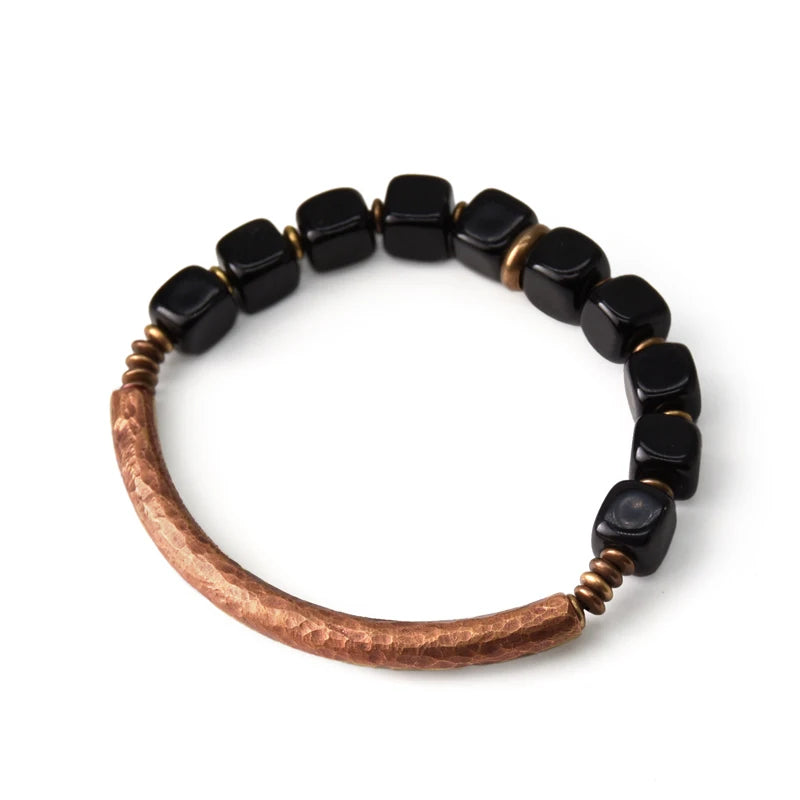 Feng Shui Black Obsidian Bracelet With Antique Copper - For Protection and Wealth - BuddhaBeyond