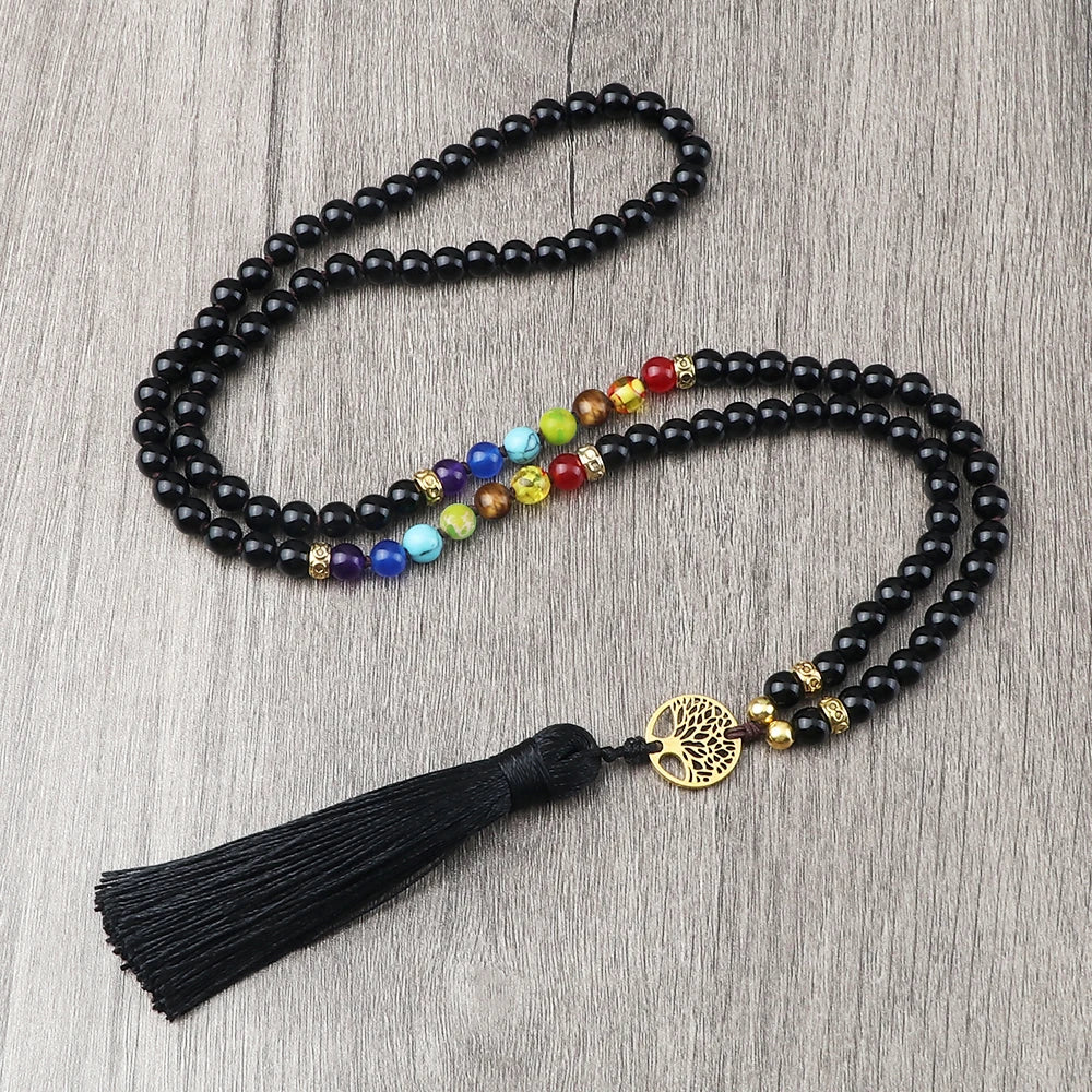 Black Obsidian 7 Chakra Necklace