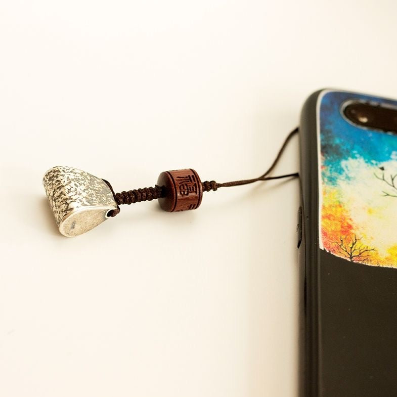 BuddhaBeyond S925 Silver Broken Ingot Pendant with Sandalwood Bead