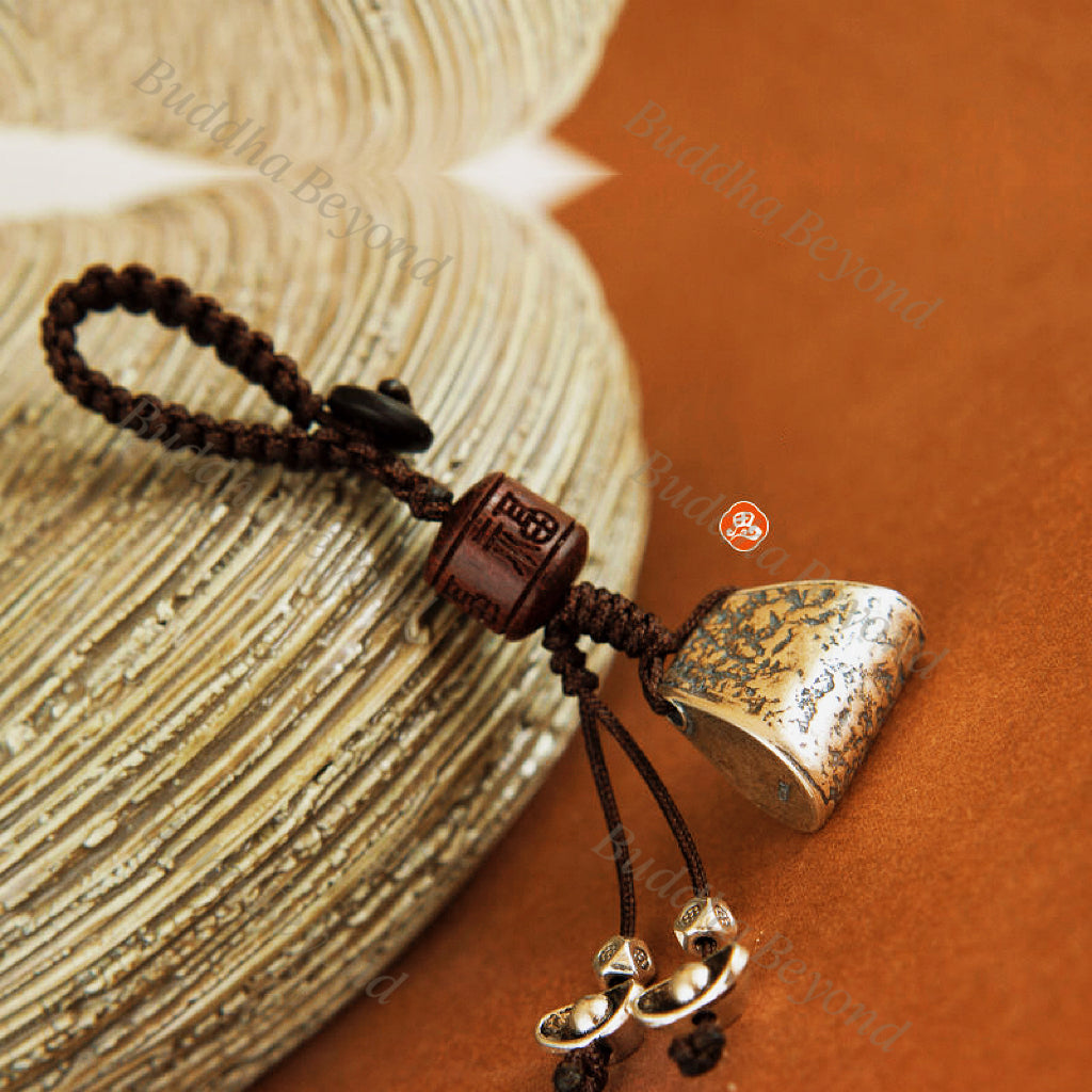 BuddhaBeyond S925 Silver Broken Ingot Pendant with Sandalwood Bead