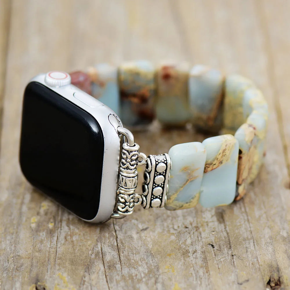 Beaded Apple Watch Band: Elastic Jasper Bead Smart Watch Band