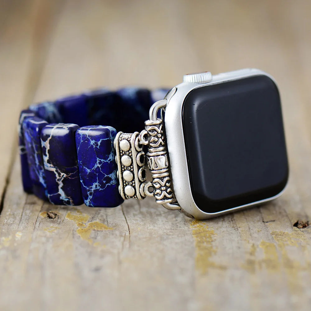 Beaded Apple Watch Band: Elastic Jasper Bead Smart Watch Band