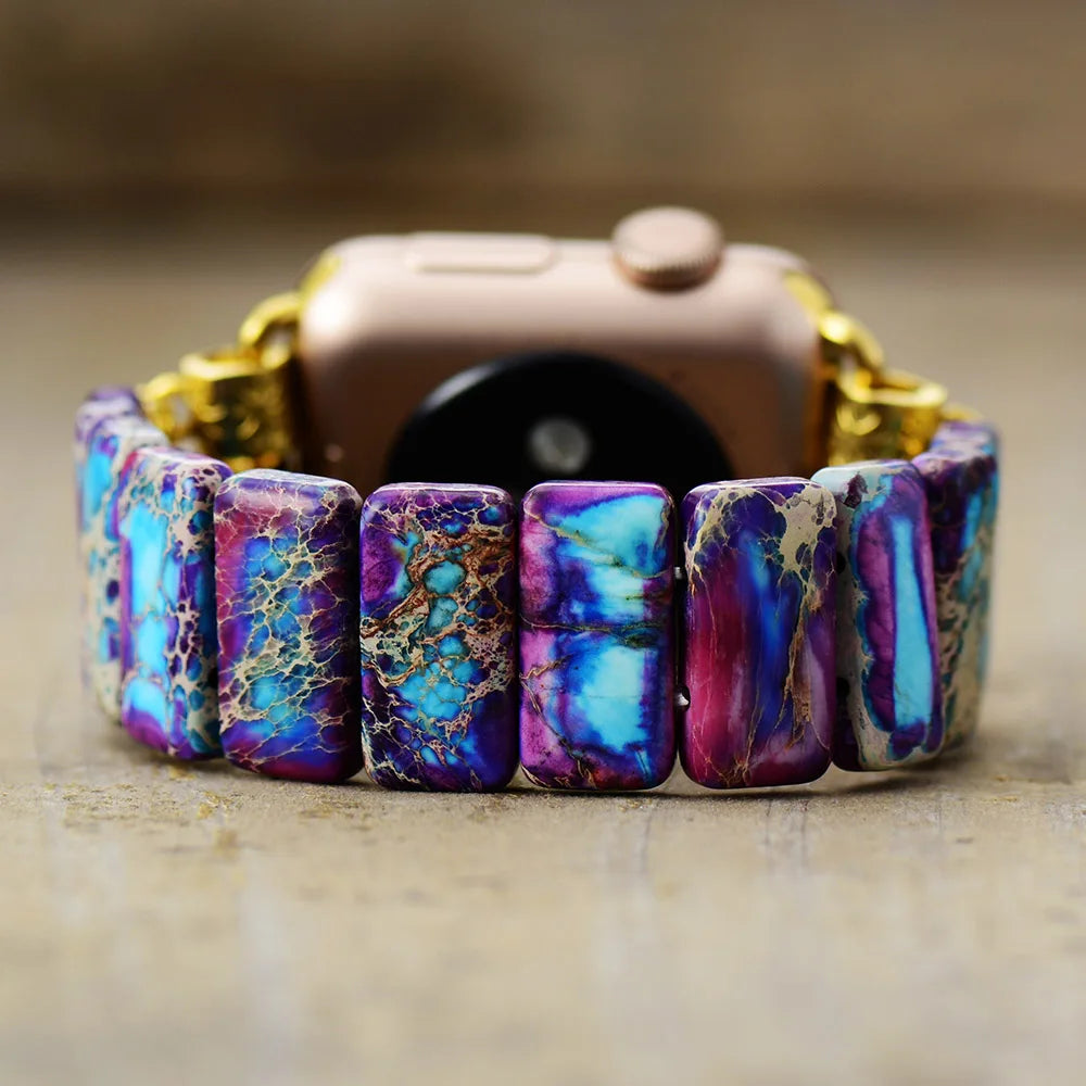 Beaded Apple Watch Band: Elastic Jasper Bead Smart Watch Band