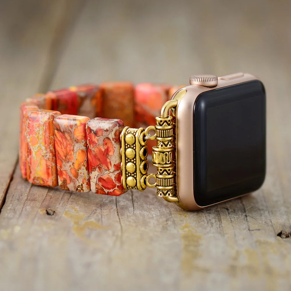 Beaded Apple Watch Band: Elastic Jasper Bead Smart Watch Band