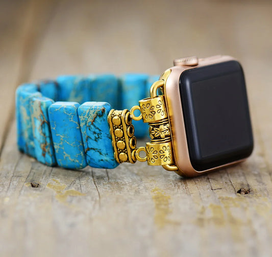 Beaded Apple Watch Band: Elastic Jasper Bead Smart Watch Band