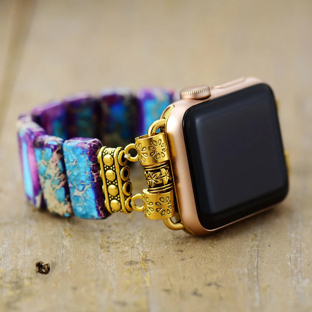 Beaded Apple Watch Band: Elastic Jasper Bead Smart Watch Band