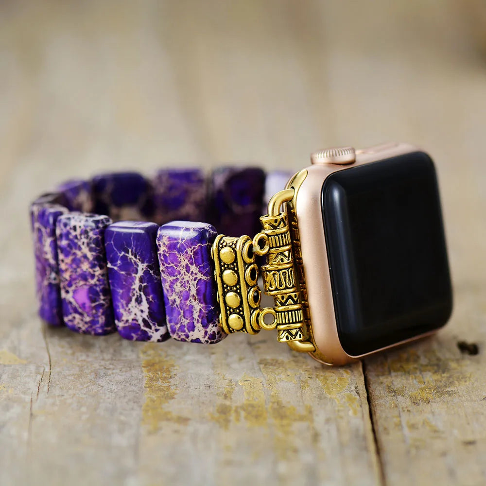 Beaded Apple Watch Band: Elastic Jasper Bead Smart Watch Band