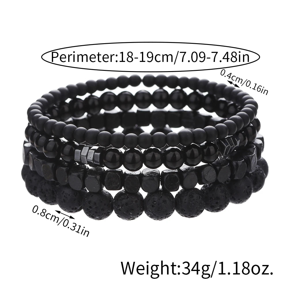 4 Set Black Gall Volcanic Stone Multi-layer Stacking Jewelry - BuddhaBeyond