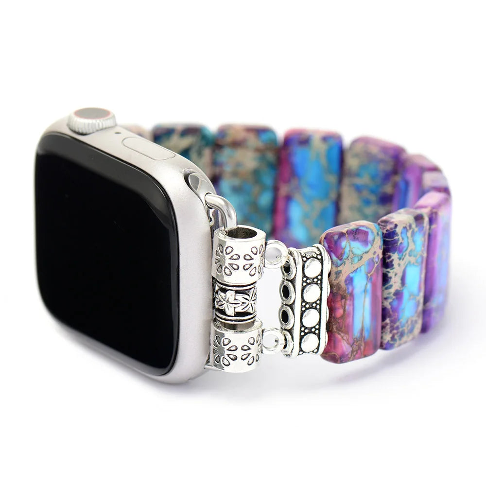 Beaded Apple Watch Band: Elastic Jasper Bead Smart Watch Band