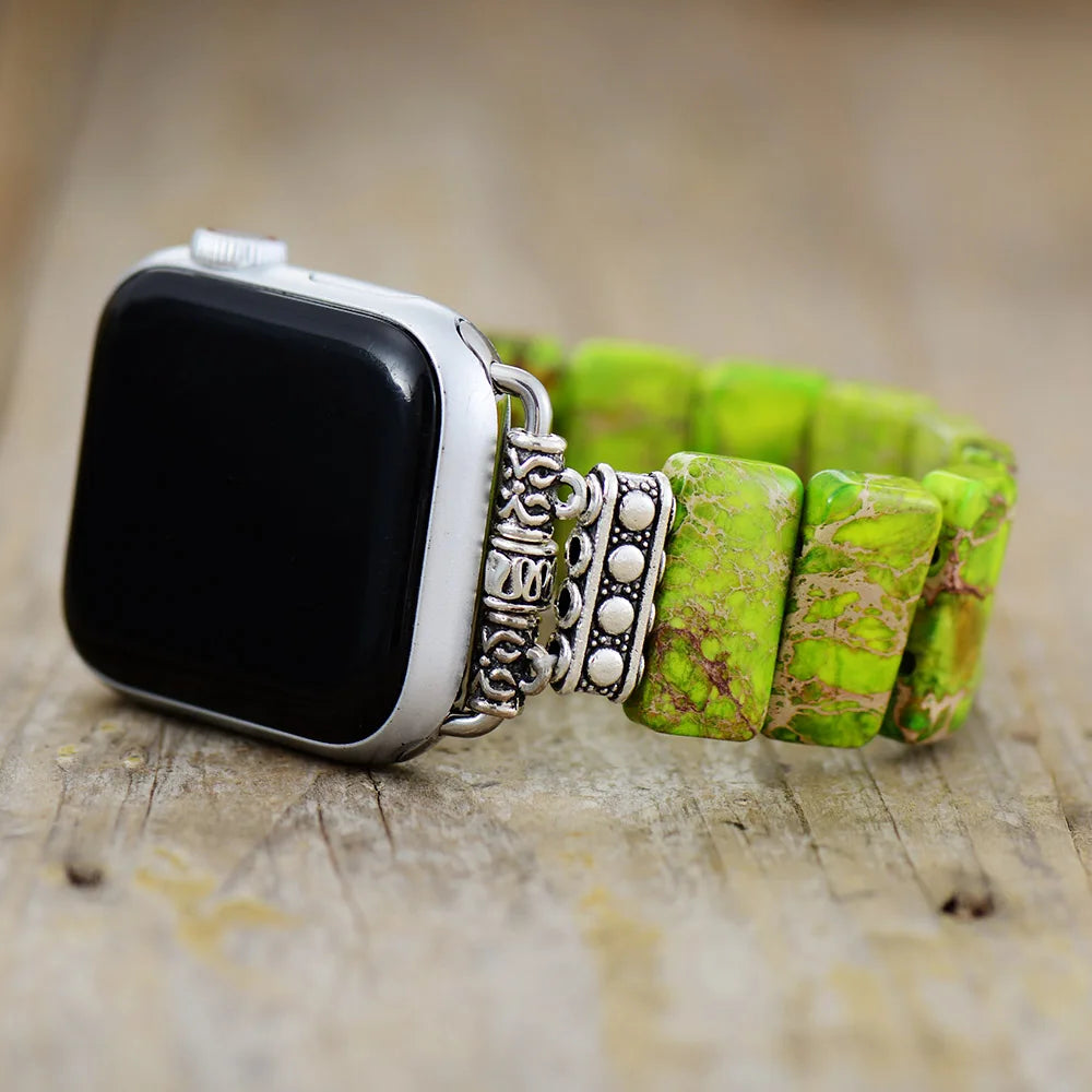 Beaded Apple Watch Band: Elastic Jasper Bead Smart Watch Band