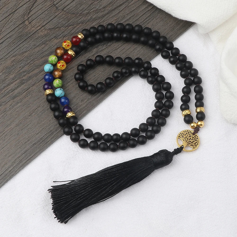 Black Onyx & Black Obsidian 7 Chakra Necklace