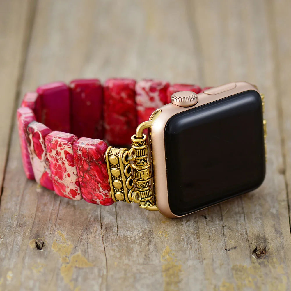 Beaded Apple Watch Band: Elastic Jasper Bead Smart Watch Band