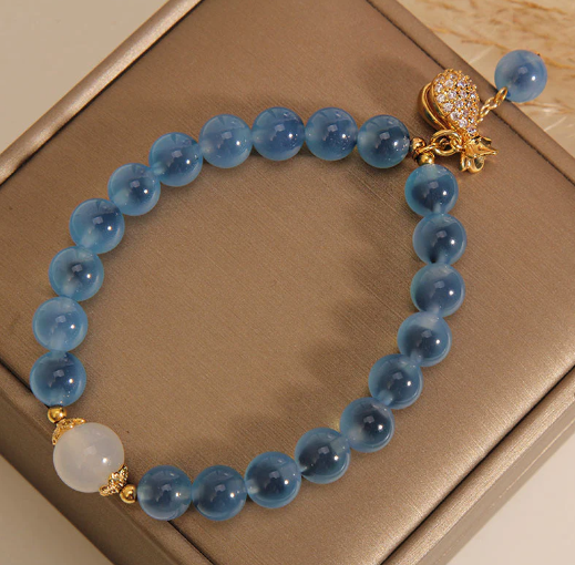 Blue Crystal Bracelet with white jade