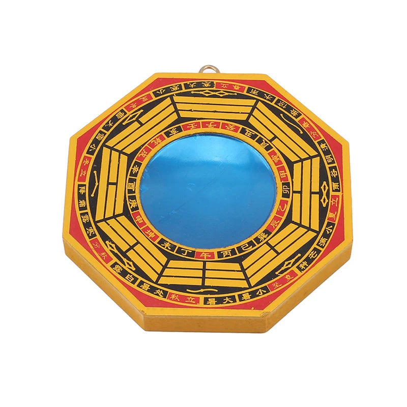 Antique-style wooden Bagua mirror for home decor