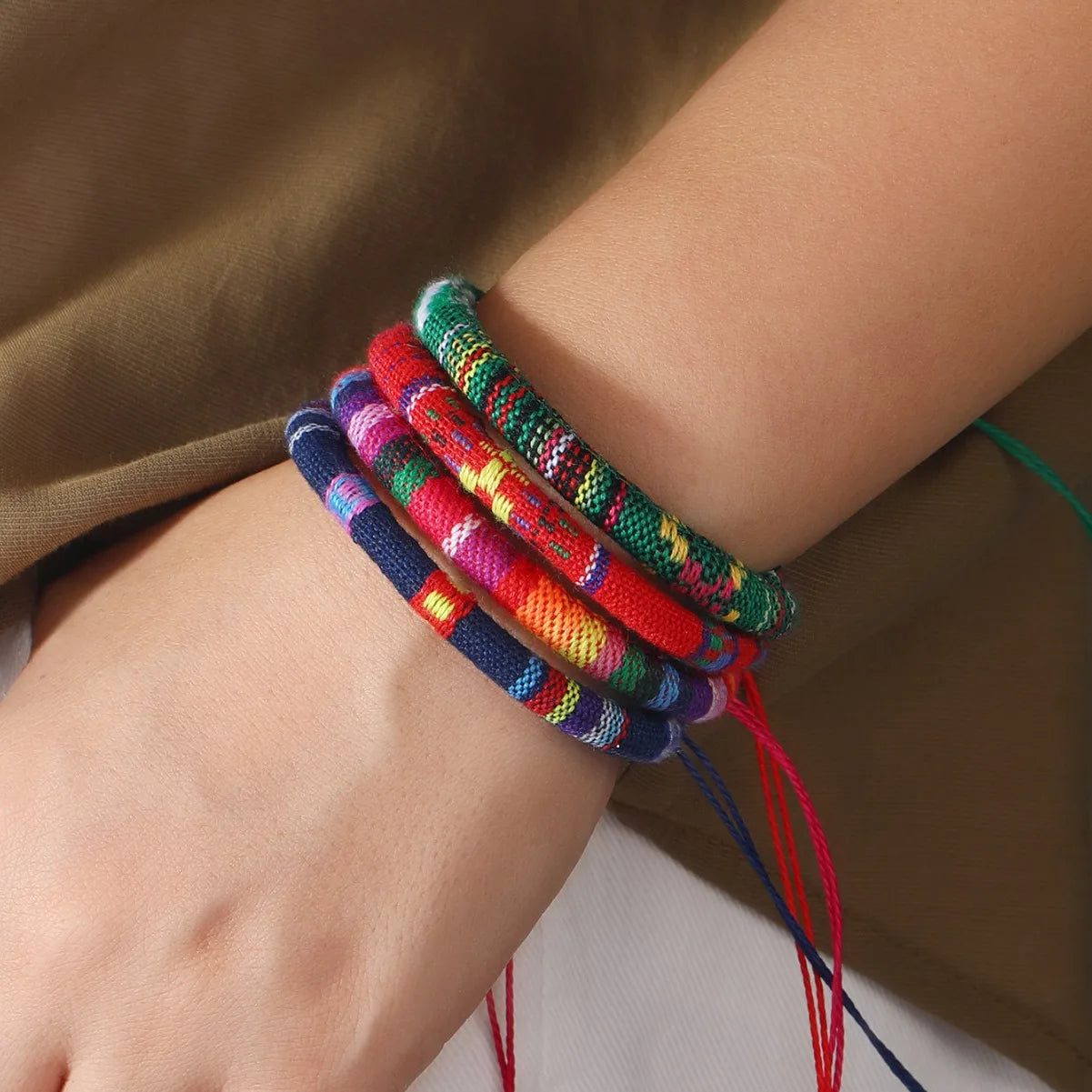 Boho festival bracelet stack shown on wrist for everyday wear
