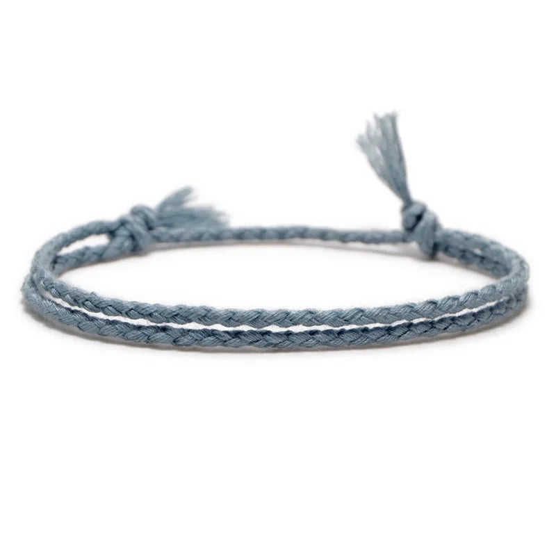 Adjustable light-blue woven rope bracelet Skyline — cotton-nylon blend, reinforced sliding knot, fits 13–21cm