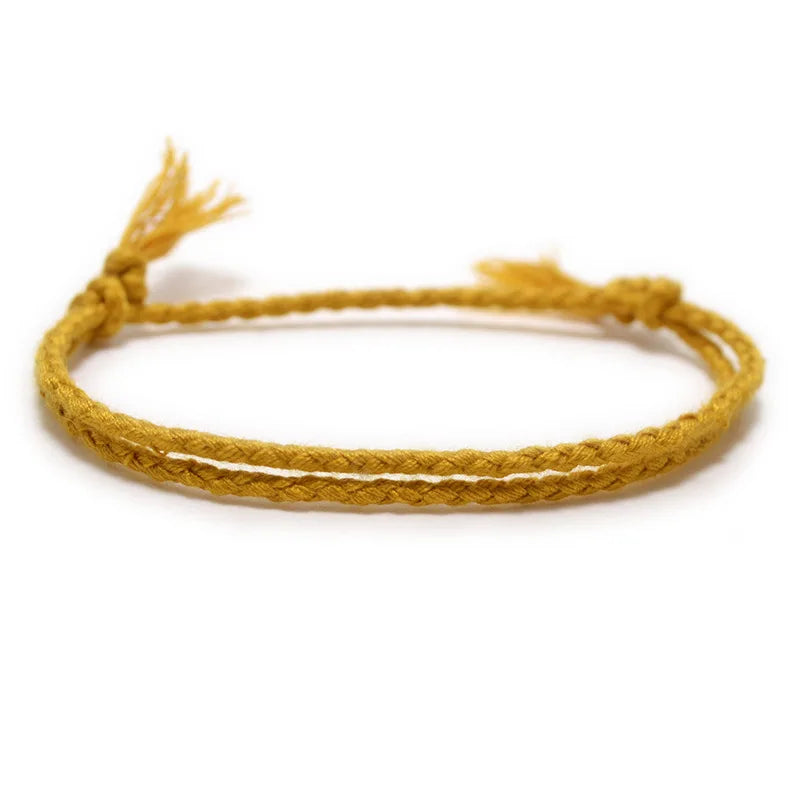 Adjustable malt-yellow woven rope bracelet Wheatfield — cotton-nylon, reinforced sliding knot, fits 13–21cm