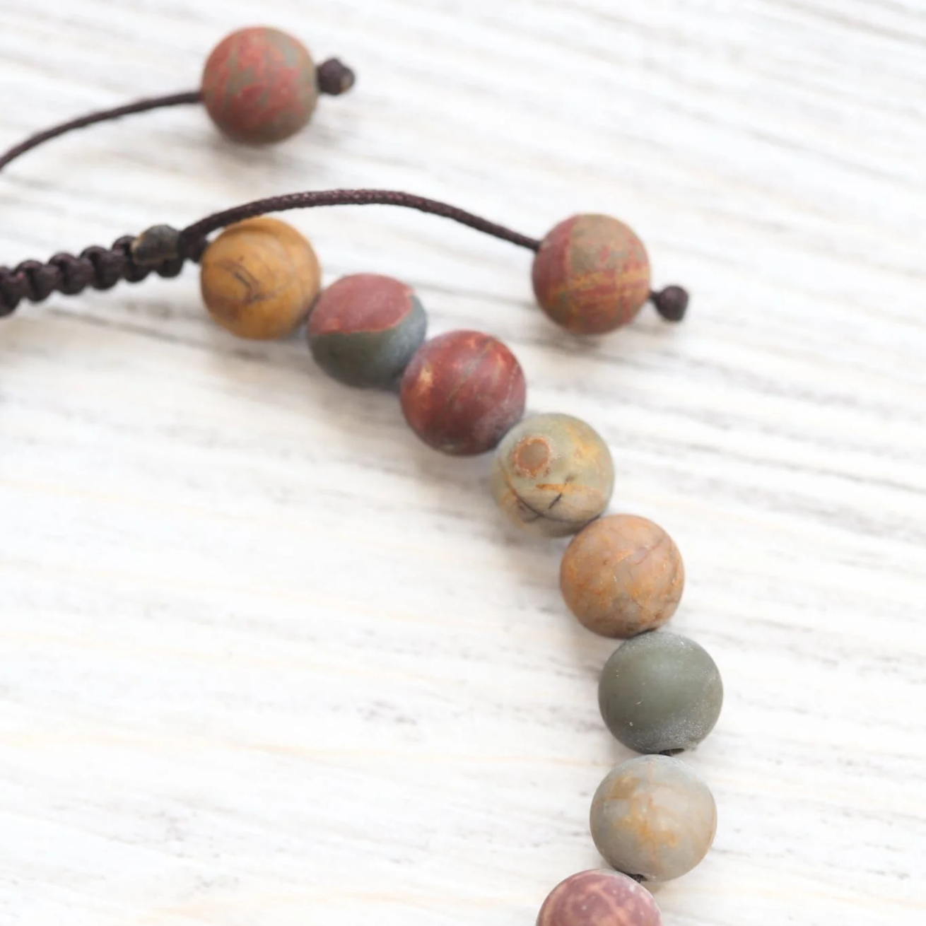 Close-up of natural matte riverstone beads