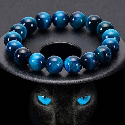 Minimalist blue tiger eye stone beaded bracelet for men and women