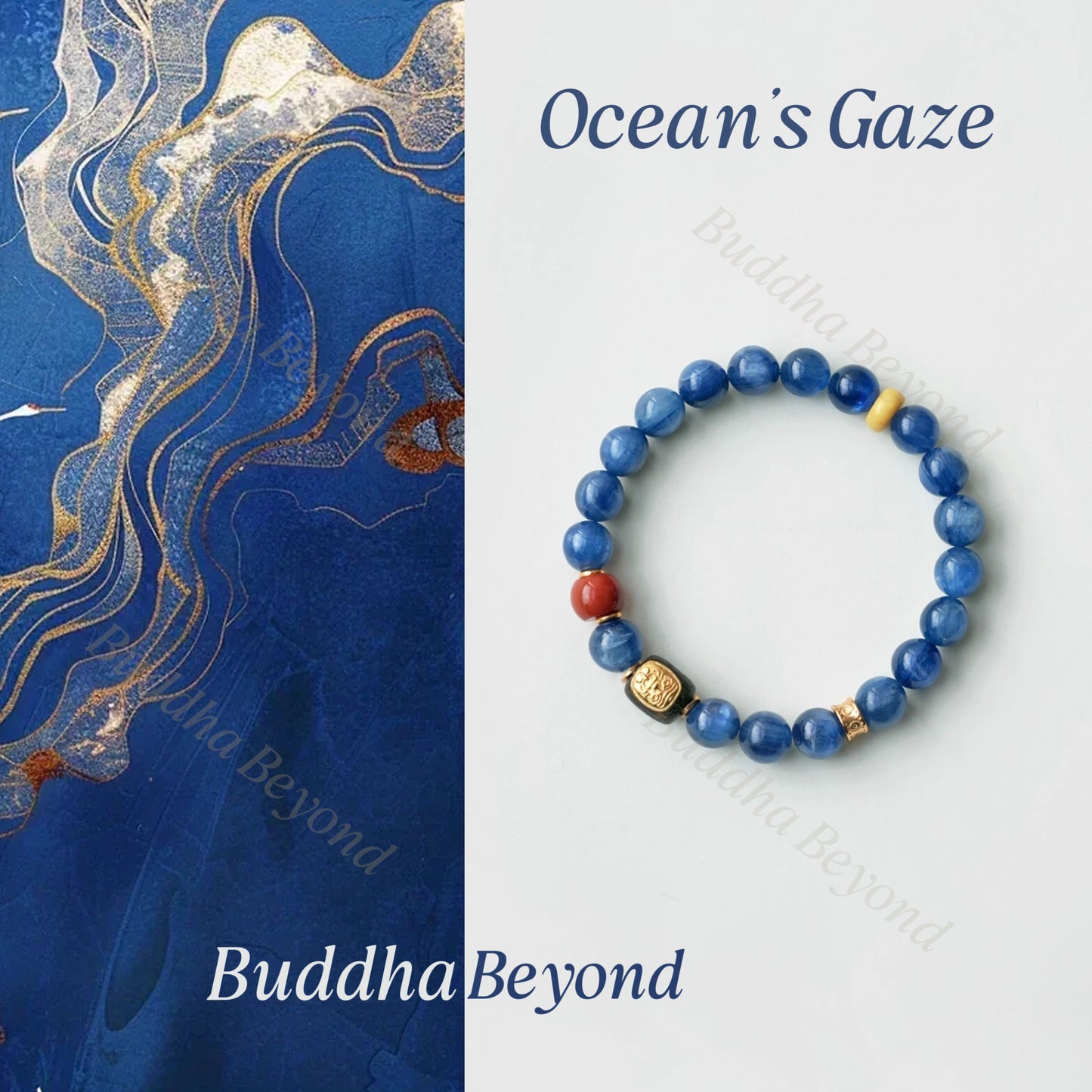 Ocean’s Gaze jewelry bracelet – kyanite, red agate, and agarwood gemstones