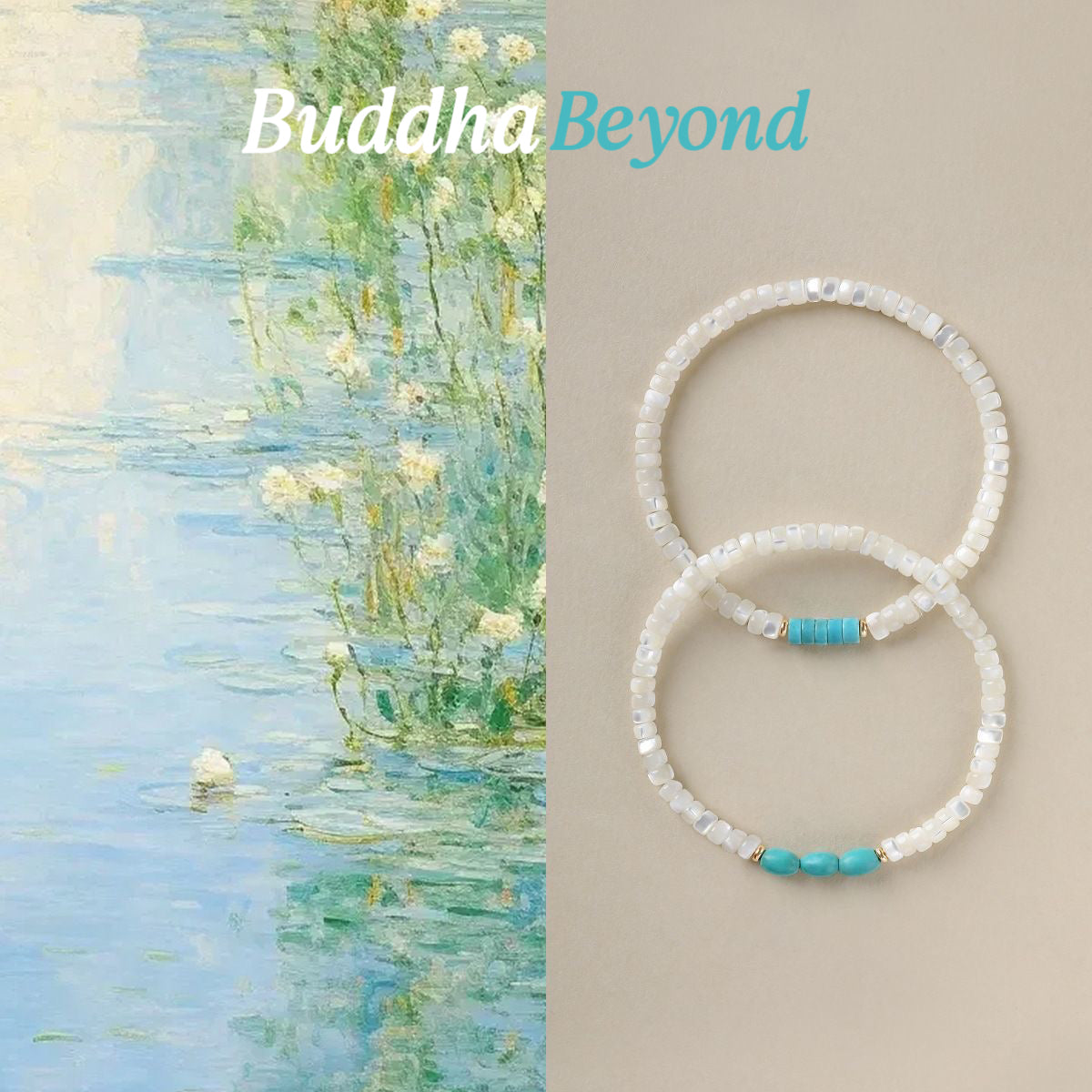 Natural whelk shell bracelet with turquoise spacer bead, beach style jewelry