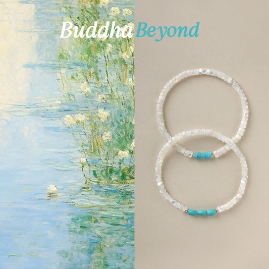 Natural whelk shell bracelet with turquoise spacer bead, beach style jewelry